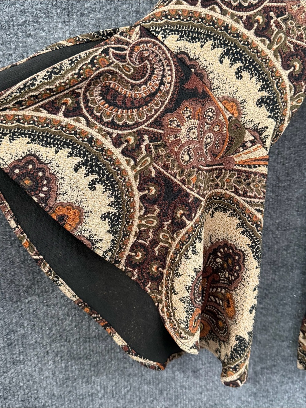 DressBarn Womens 2X Boho Paisley Top Brown Tan Bell Sleeve Office Peasant Fall - Picture 5 of 8